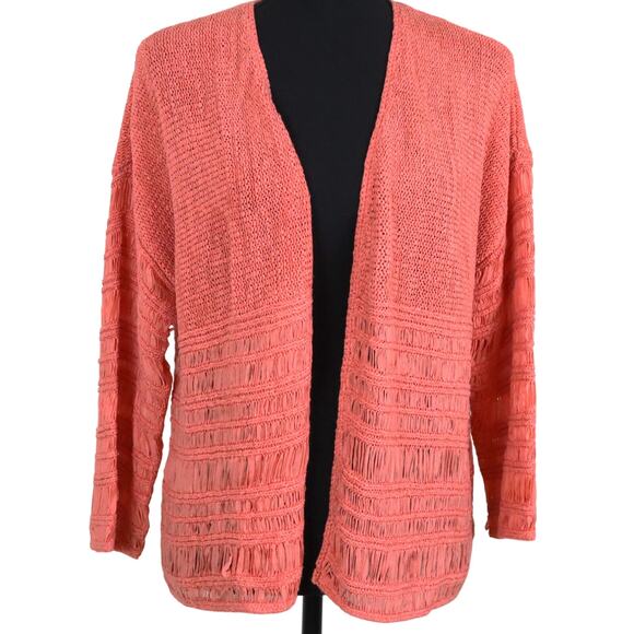 Chicos 2 Coral Knit Cardigan Open Front Womens Large Business Casual Preppy Boho - Picture 1 of 8